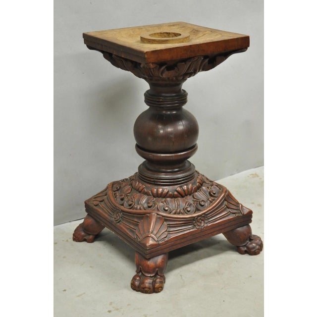 Antique American Empire Carved Mahogany Cannonball Column Paw Foot Pedestal Table Base with Stunning Carvings throughout....