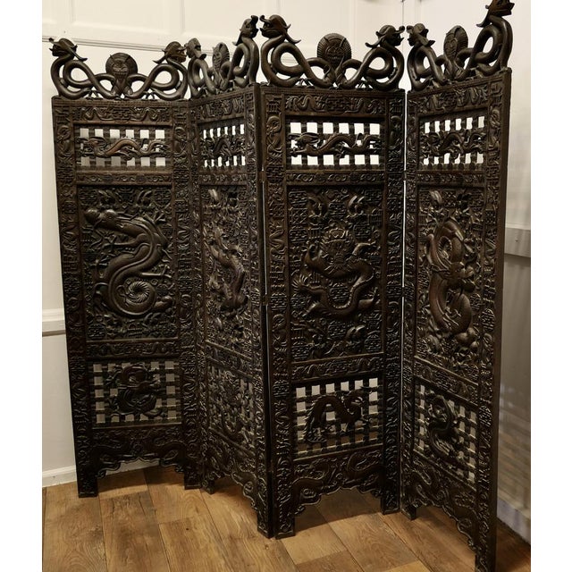 Large 19th Century Carved Chinoiserie 4 Fold Screen For Sale - Image 9 of 11