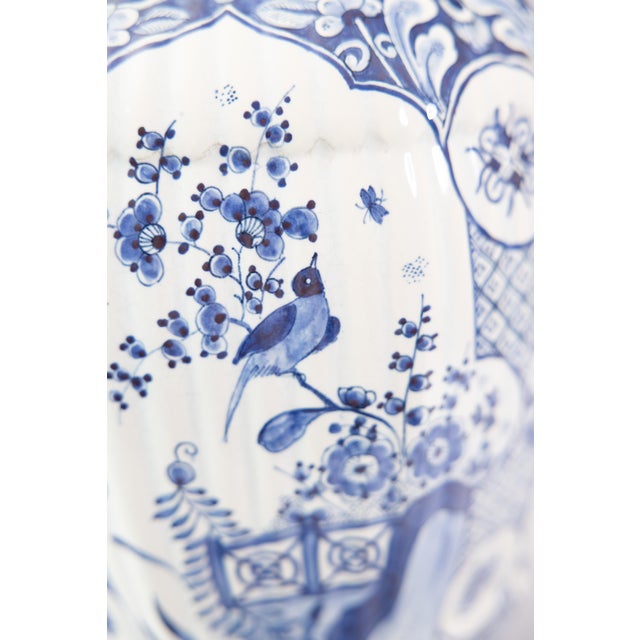 Blue Antique Chinoiserie Dutch Delft Faience Bird Baluster Vase For Sale - Image 8 of 10