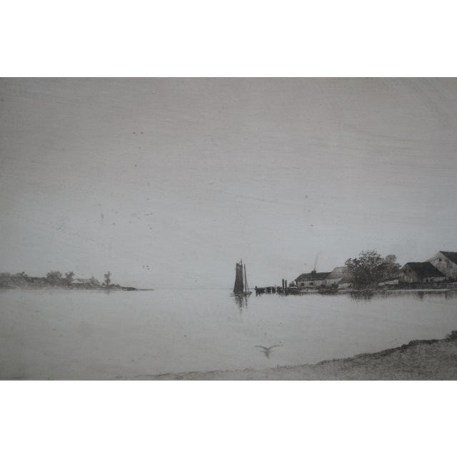 Printmaking Materials Antique Ernest C Rost the Oysterman's Home Panoramic Landscape Etching 31" For Sale - Image 7 of 12