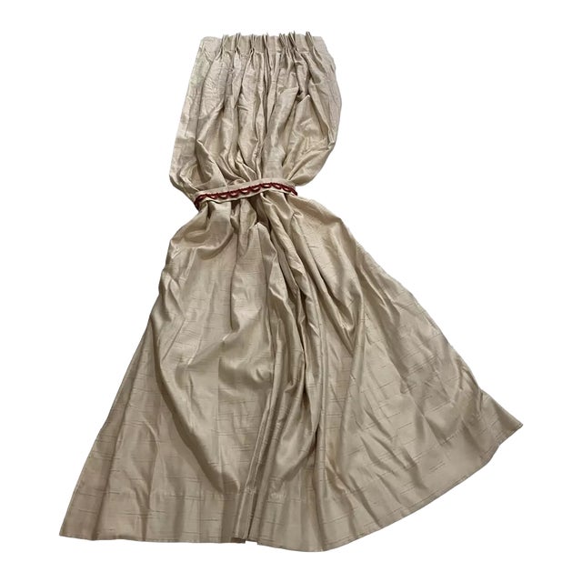Vintage Silk Curtain Panel Pencil Pleat Handmade Beige For Sale