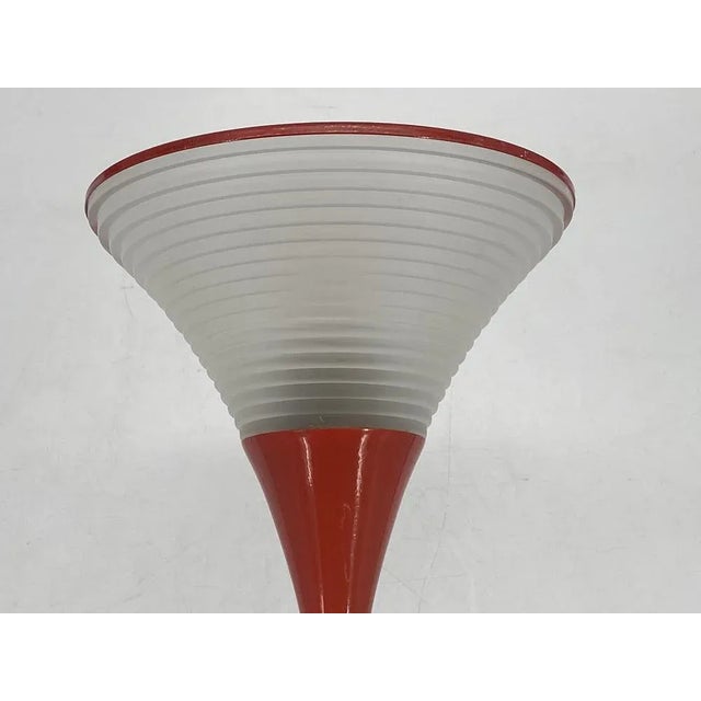 Vintage Italian Red Floor Lamp with Funnel-Shaped Glass Shade, 1980 For Sale - Image 10 of 11