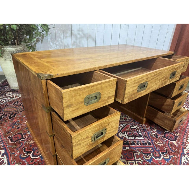 Indian Marine Flat-Top Desk in Mahogany, 1980s For Sale - Image 3 of 18