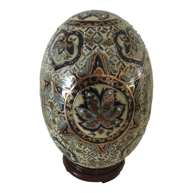 1970s Vintage Satsuma Style Porcelain Cloisonne Hand Painted Egg For Sale