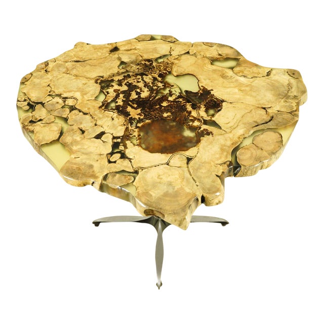 Handcrafted Banyon Wafer Steel Bistro Table For Sale