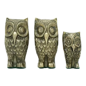 Vintage Brass Owl Family Figurines - Set of 3