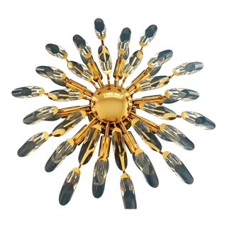 Chandelier in Gold Plating and Crystals by Oscar Torlasco for Stilkronen, 1970s For Sale
