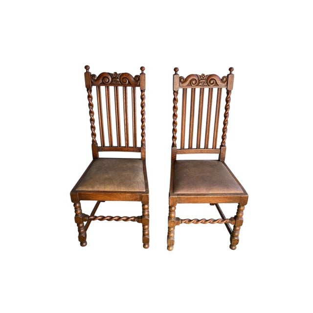 Antique Barley Twist Dining Chairs in Oak, 1900, Set of 2 For Sale - Image 11 of 11