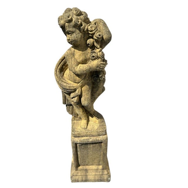 English Four Season Cherub Statues in Stone, Set of 4 For Sale - Image 10 of 18