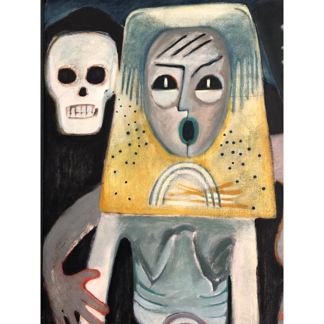 1990s Large Original Oil on Canvas Kinney Painting Jean-Michael Basquiat Style For Sale - Image 5 of 13