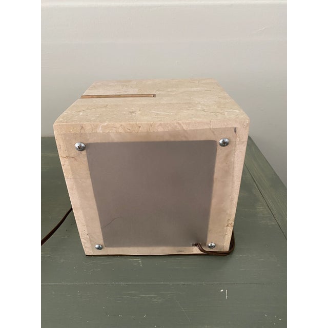 1970s Vintage 1970s Square Stone Lamps With Brass Inlay Set of 2 For Sale - Image 5 of 12