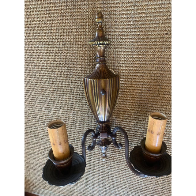 Traditional Brass Double Wall Sconces - a Pair For Sale - Image 4 of 8