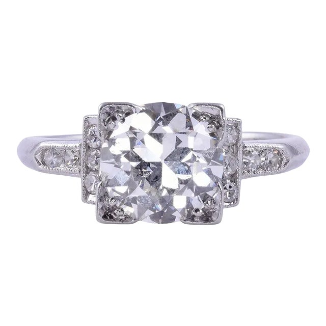 1930s Art Deco Platinum 1.95 Carat Center Diamond Engagement Ring Size 8 For Sale