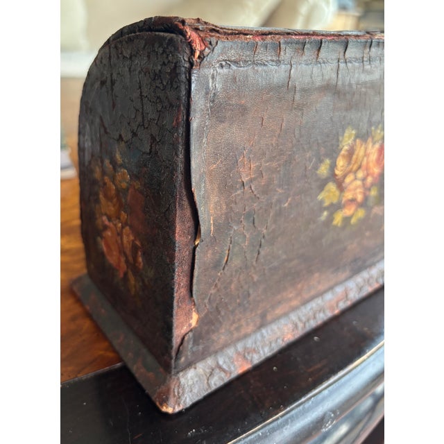 Wood Victorian Hand - Painted Leather Letter Box, Floral Decor, C 1860-1880 For Sale - Image 7 of 12