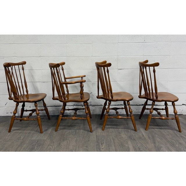 Vintage Ethan Allen Heirloom Maple Nutmeg Fiddleback Duxbury Dining Chairs For Sale - Image 9 of 12
