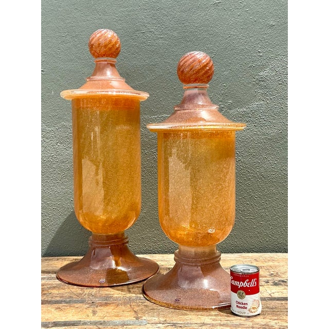 Vintage Murano Vietri Amber Glass Apothecary Jars - Pair For Sale - Image 12 of 12