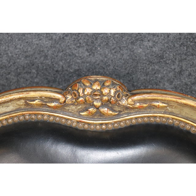 Maison Jansen Genuine Leather Gilt and Paint Decorated Grand Scale Bergere Chair For Sale - Image 9 of 15