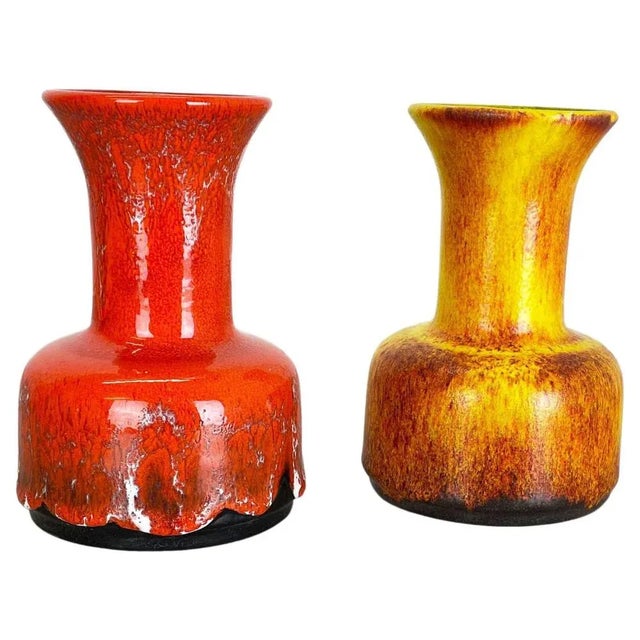 German Yellow-Red Fat Lava Pottery Vases from Jasba, 1970s, Set of 2 For Sale - Image 18 of 18