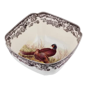 Spode Woodland Deep Square Serving Bowl 9.5", Pheasant