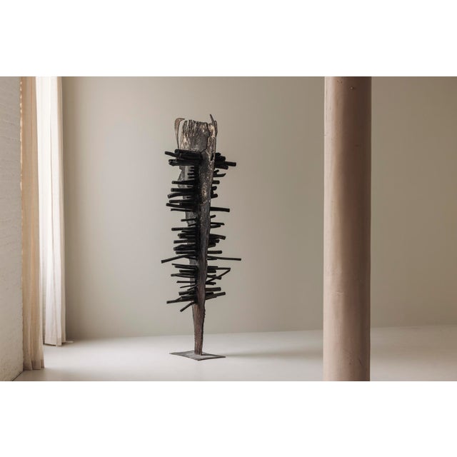 Brutalist Charcoal and Metal Sculpture in the style of Pia Manu, 1960s For Sale - Image 9 of 18