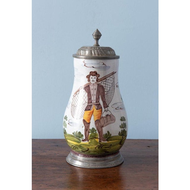 Pewter-Mounted Fisherman Birnkrug from Bayreuth Faience, 19th Century For Sale - Image 10 of 10