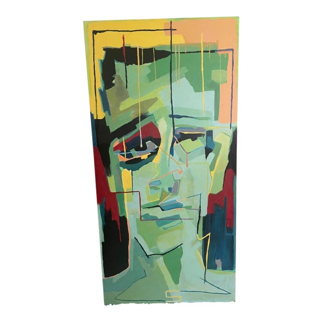 Large Abstract Face Painting by Artist Don Shearer, (49.5” X 22.5”) Signed For Sale