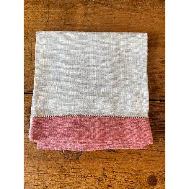 Late 20th Century Vintage Linen Color Blocked Hemstitched Hand/Kitchen Towels, Set of 4 For Sale - Image 5 of 10