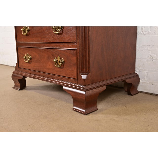 Baker Furniture Georgian Carved Mahogany Bedside Chest, Newly Refinished For Sale - Image 10 of 14