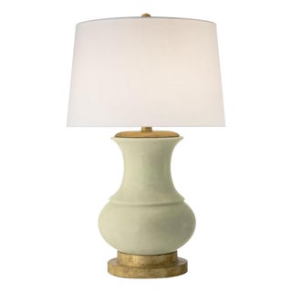 Chapman & Myers by Visual Comfort Signature Deauville Table Lamp in Celadon Crackle with Linen Shade For Sale