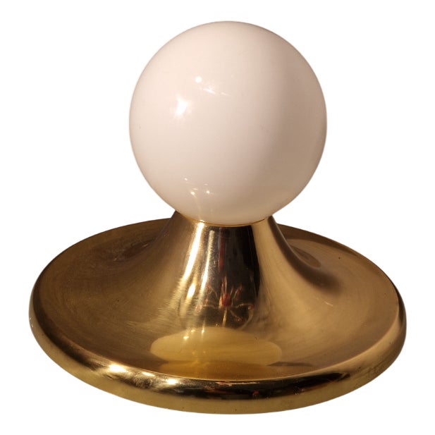 Vintage Wall Lamp in Brass and Opaline Glass by Achille & Pier Giacomo Castiglioni for Flos, 1960s For Sale