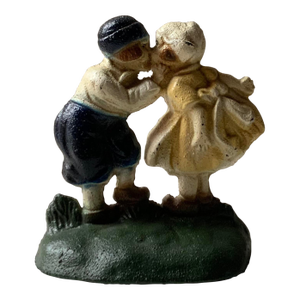 C1935 Hubley "Dutch Boy & Girl" Kissing Couple Painted Iron Doorstop - American Made