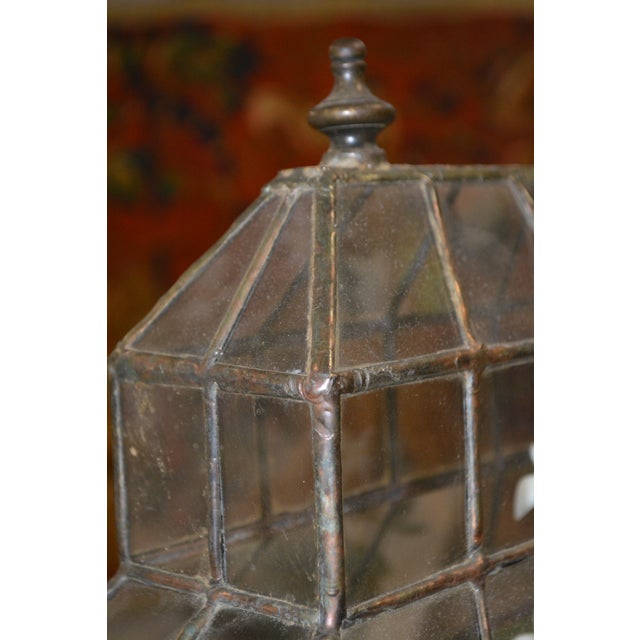 1970s Handcrafted Dome Top Stained Glass Terrarium Green & Copper W/ Single Door - Fairy Garden For Sale - Image 13 of 14