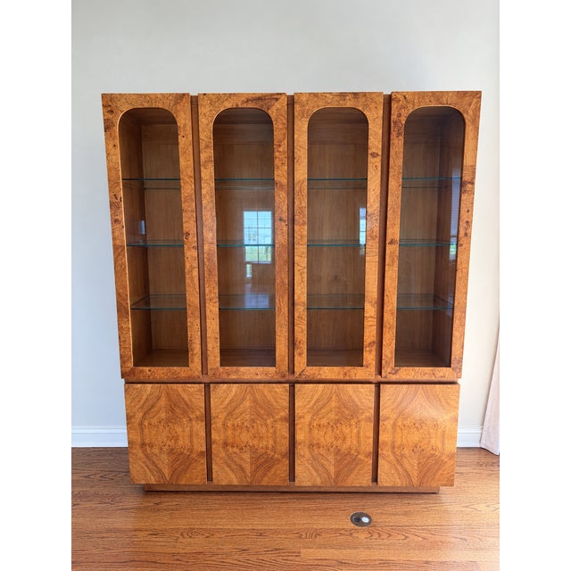 Mid-Century Modern Vintage Milo Baughman Style Lane Alta Vista Burlwood China Cabinet For Sale - Image 3 of 14