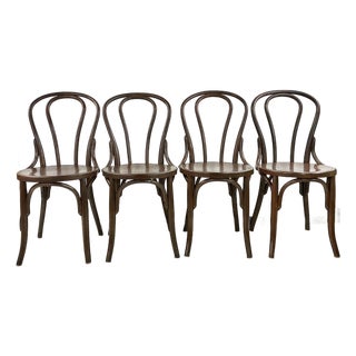 1940s Boho Chic French Style Heywood-Wakefield Bentwood Bistro Cafe Chairs - Set of 4 For Sale