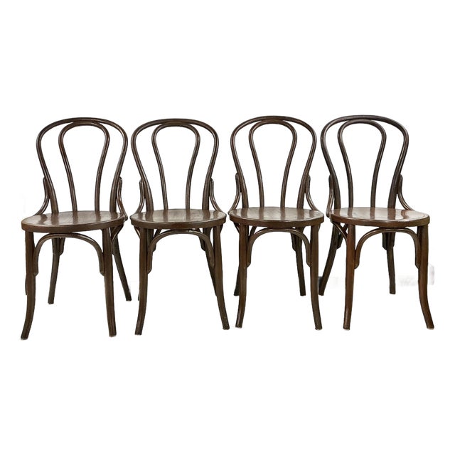 1940s Boho Chic French Style Heywood-Wakefield Bentwood Bistro Cafe Chairs - Set of 4 For Sale