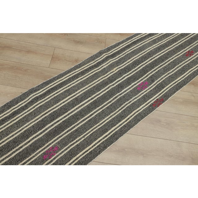 1980s Scandinavian Style Stripe Design Handmade Oushak Kilim Runner Rug For Sale - Image 4 of 12