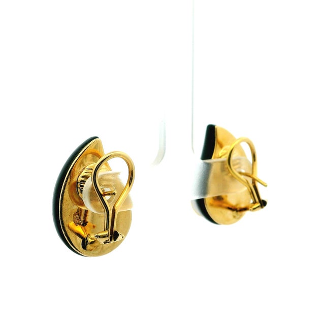 Metal Vintage Maz 14k Gold Onyx and Diamond Clip Earrings, A Pair For Sale - Image 7 of 16