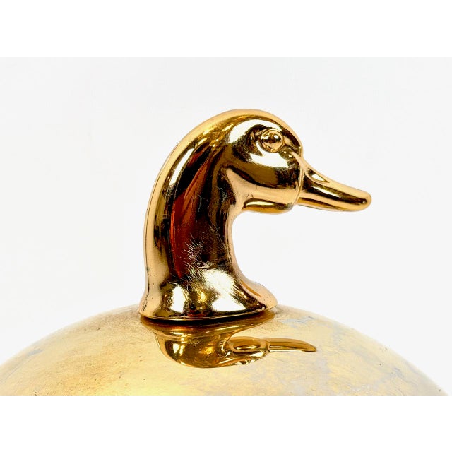 Mid-Century Modern Vintage Gilded Ball Shape Ice Bucket with Duck Head Top Handle attributed to Hans Turnwald for Freddotherm, Switzerland, 1970s For Sale - Image 3 of 7