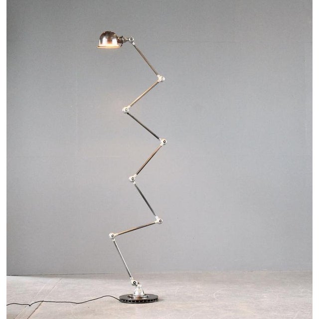 Large 7 arm floor standing jielde lamp circa 1950s - brushed steel arms - on/off switch on the shade - takes e27 fitting...