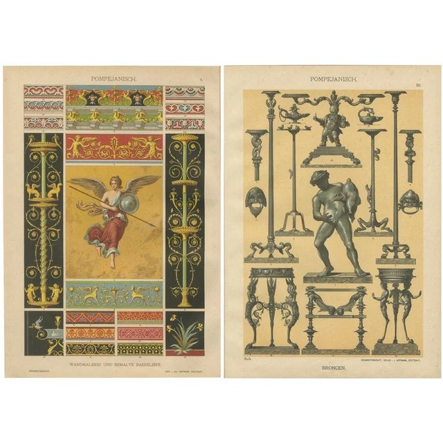 Dolmetsch, Pompeian Wall Painting and Bronze Designs, 1887, Prints, Set of 2 For Sale - Image 10 of 10