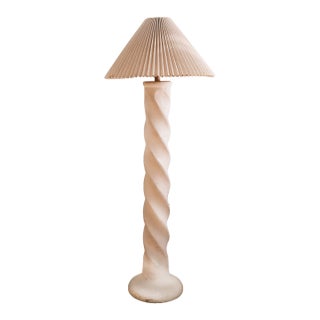 1980s Postmodern Michael Taylor Style Plaster Swirl Floor Lamp With Pleated Shade For Sale