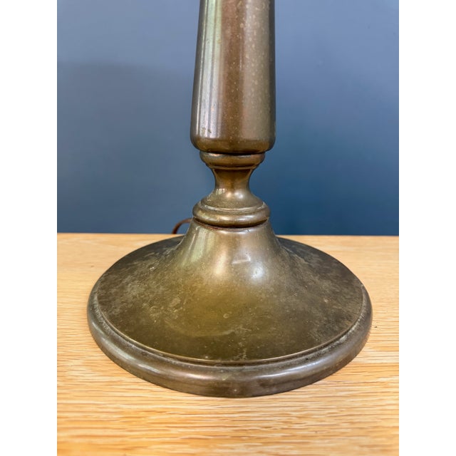 Antique Duffner & Kimberly Leaded Glass Table Lamp, Geometric Banded Shade For Sale - Image 11 of 11