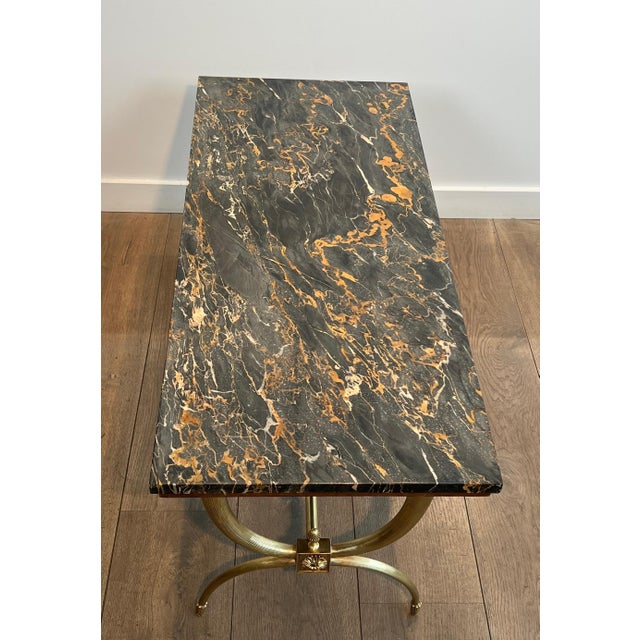 1940s Raymond Subes Neoclassical Style Brass and Marble Coffee Table For Sale - Image 6 of 12