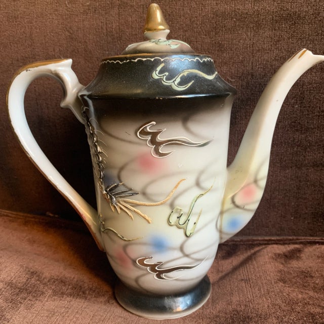 1940s Antique Japanese Moriage Dragonware Hand-Painted Tea Pot by Fairytale China For Sale - Image 5 of 12