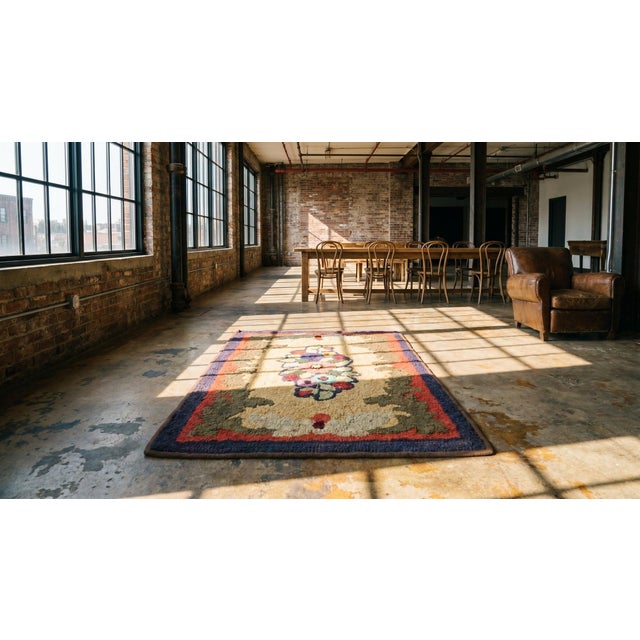 Outstanding Multi Color With Lovely Floral Design Antique American Hooked Rug For Sale - Image 12 of 14