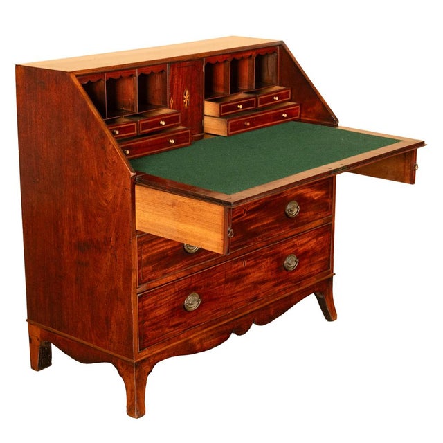 Fine Antique Georgian Mahogany Sheraton Inlaid Secretary Desk Bureau Chest 1780 For Sale In Portland, OR - Image 6 of 17