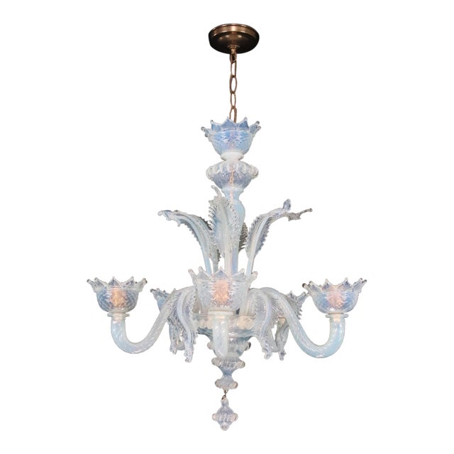 Vintage Opalescent Murano Style Glass Chandelier For Sale