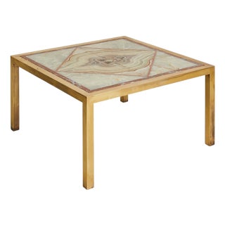 Square Onyx + Brass Coffee Table, 1970s For Sale