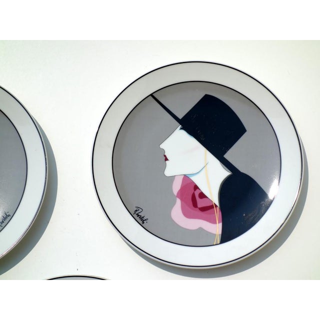 Bavarian Art Deco Revival Fashion Vogue Porcelain Plates, 1980s, Set of 3 For Sale - Image 3 of 7