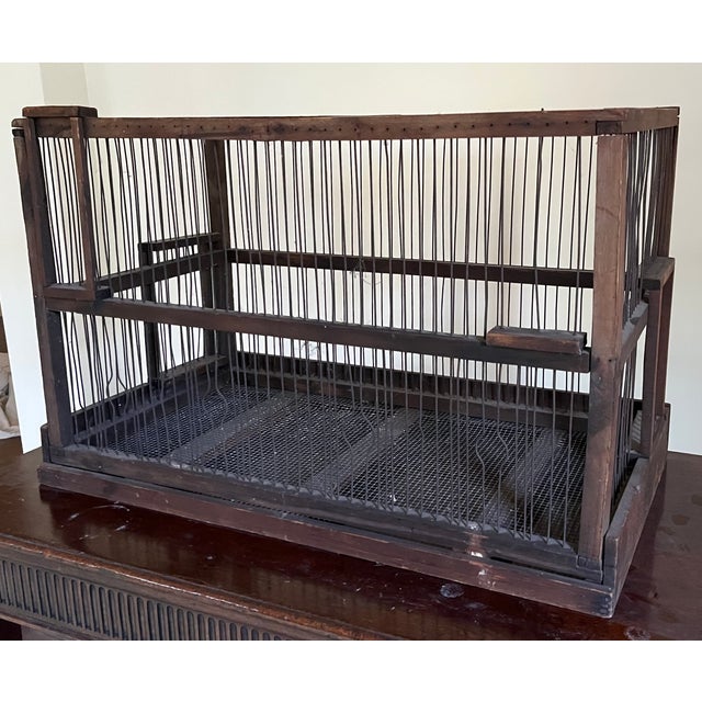 Large Antique Early 20th Century French Wood and Wire Turreted Bird Cage For Sale - Image 14 of 18